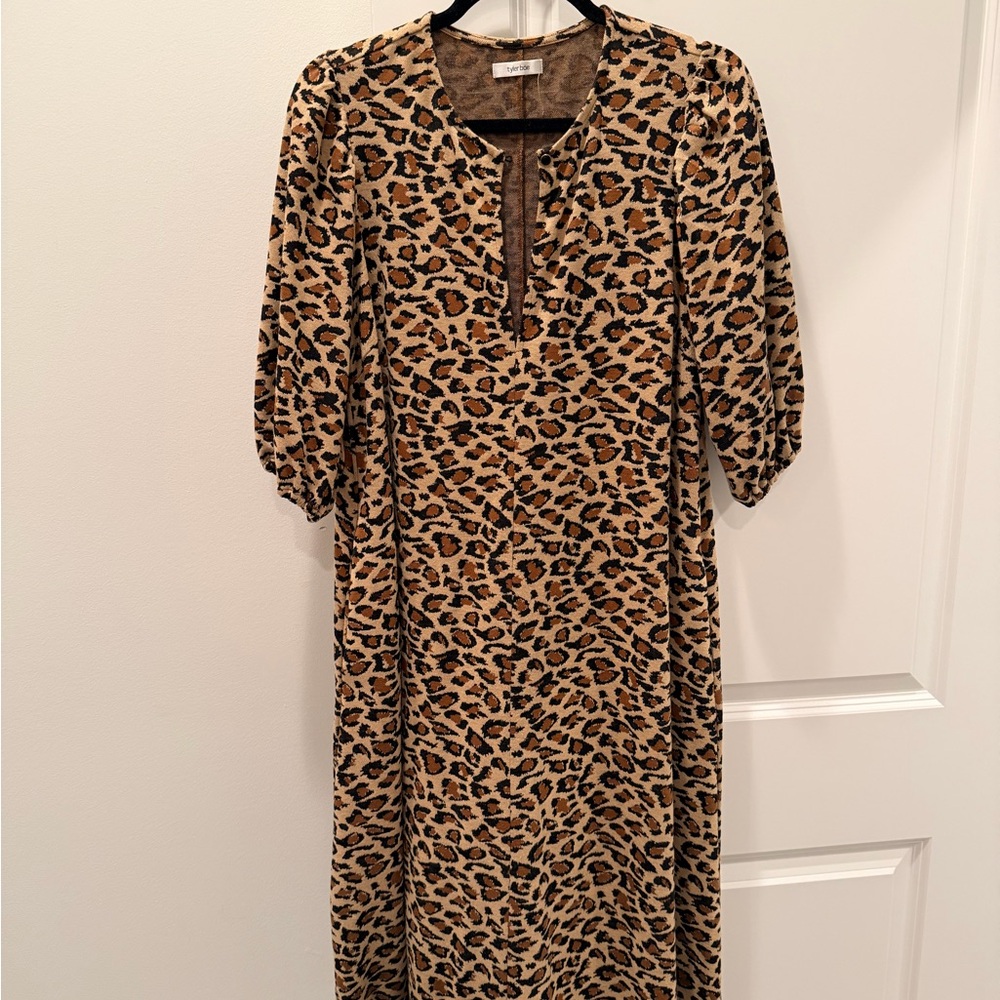 Tyler Boe Tan Leopard Long Sleeve Dress